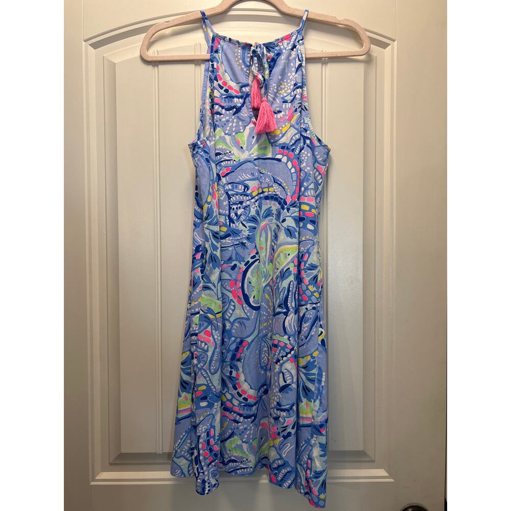 Lilly Pulitzer Women’s Margot Swing Dress Size 2 Blue Pinch Tasseled Halter Boho - Picture 6 of 6